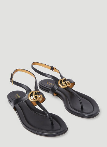 Gucci Double G Thong Leather Sandals Black guc0253132