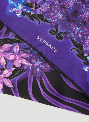 Versace Floral Silhouette-Print Silk Foulard - Purple