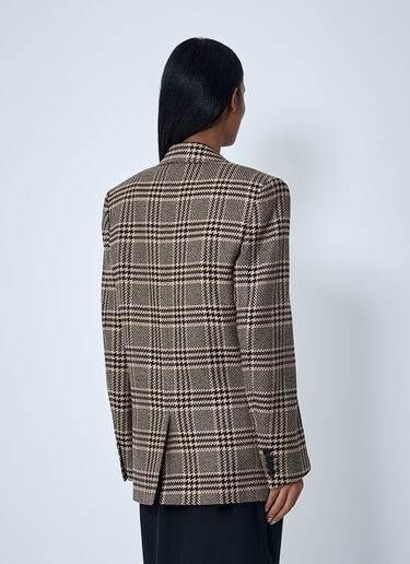 Saint Laurent Double-Breasted Plaid Blazer Beige sla0261014