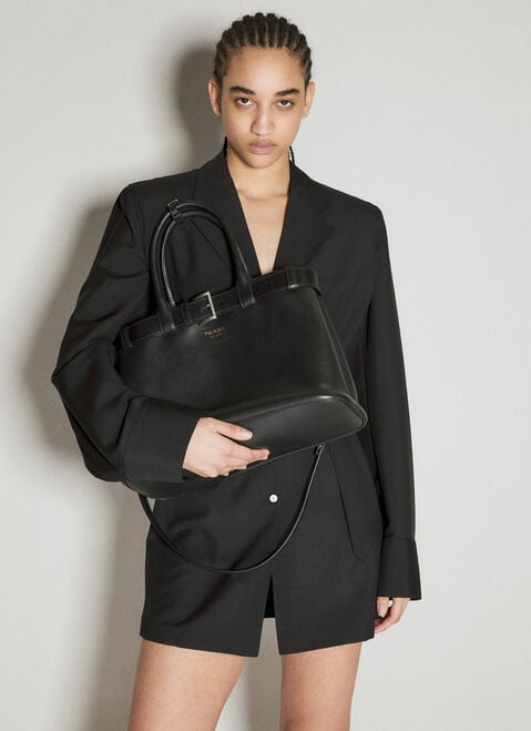 Prada Buckle Large Leather Handbag Black pra0256050