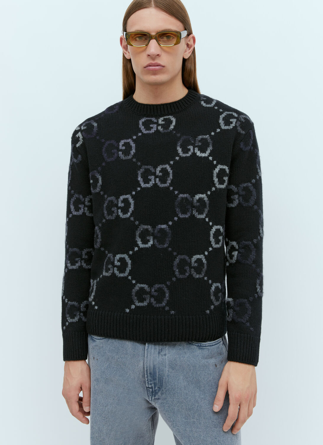 Shop Gucci Gg Intarsia Knit Sweater In Black