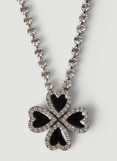 Saint Laurent Crystal Heart Clover Necklace Silver sla0246074