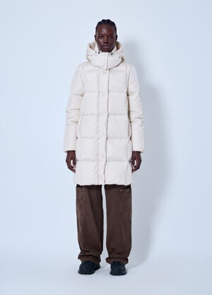 Moncler Litte Square-Quilted Hooded Long Down Jacket Light Beige mon0266011
