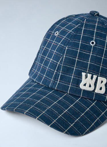 Wales Bonner Linen Check Cap Navy wbn0164007