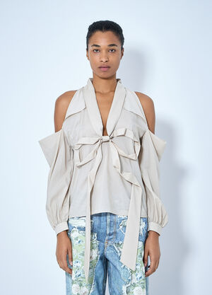Acne Studios Bow-Tie Open-Shoulder Blouse Beige acn0265015