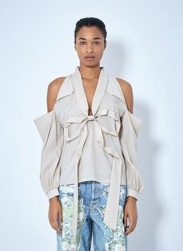 Acne Studios Bow-Tie Open-Shoulder Blouse Beige acn0265015