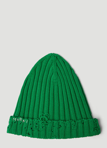 Marni Destroyed Beanie Hat Green mni0149005