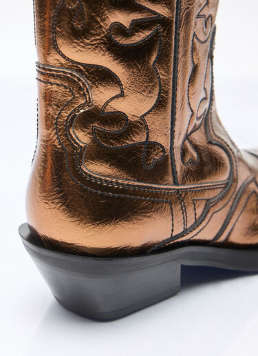 Ganni Mid Shaft Embroidered Metallic Western Boots Brown gan0258046