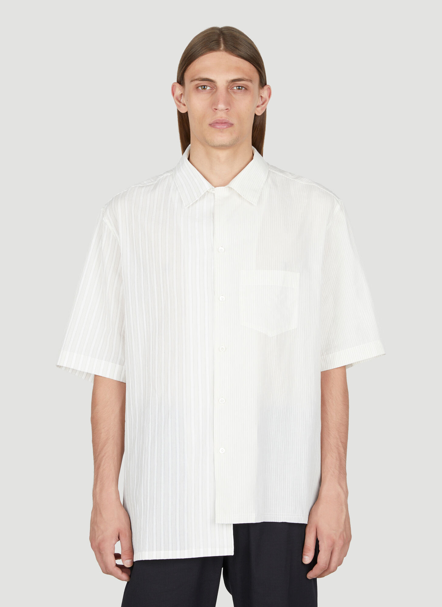 Lanvin Asymmetric Stripe Shirt In Chalk