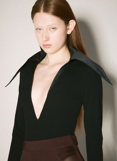 Mugler Spiky Satin Collar Bodysuit Black mug0258006