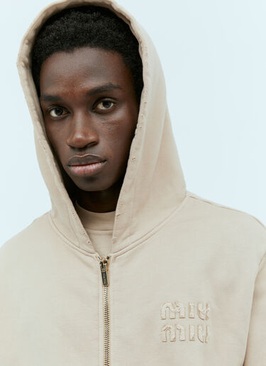 Miu Miu Distressed Hooded Sweatshirt Beige miu0355002