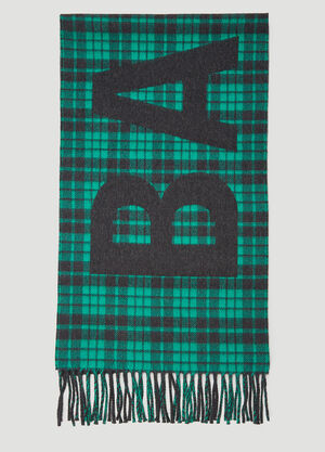 Balenciaga Logo Motif Tartan Scarf Green bal0143055