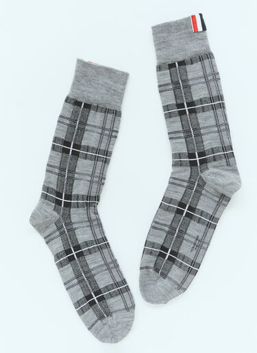 Tartan Jacquard Mid Calf Socks Thom Browne Tartan Jacquard Mid Calf Socks Grey thb0154010
