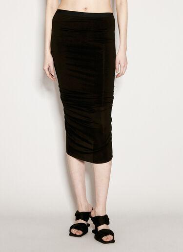 Shrimp Ruched Midi Skirt Rick Owens Shrimp Ruched Midi Skirt Black ric0255005