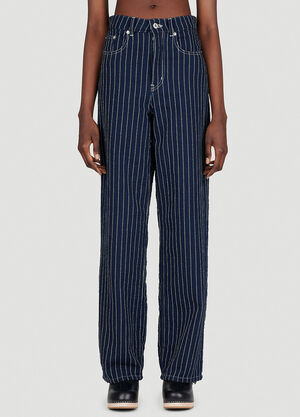 Kenzo 刺し子ステッチワイドレッグジーンズ ブルー knz0253012