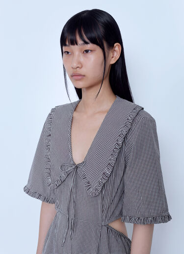 LN-CC® - GANNI: Check Cotton Cut Out Midi Dress - Brown GANNI Check Cotton Cut Out Midi Dress Brown gan0265002