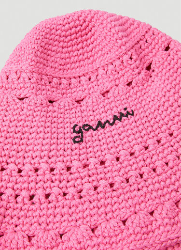 GANNI Crochet Bucket Hat Pink gan0251058
