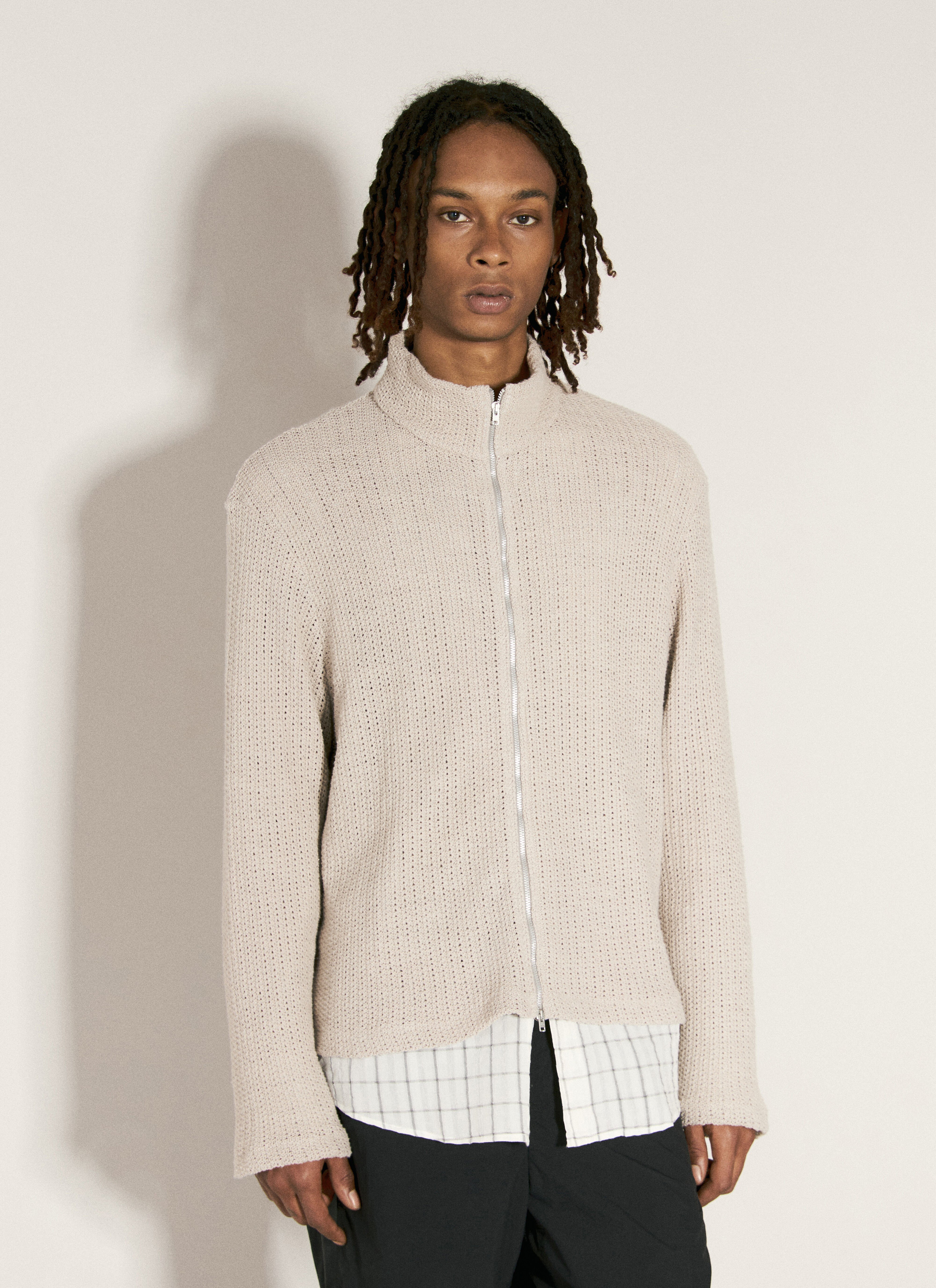 Our Legacy Shrunken Zip-Up Knit Cardigan Cream our0157004