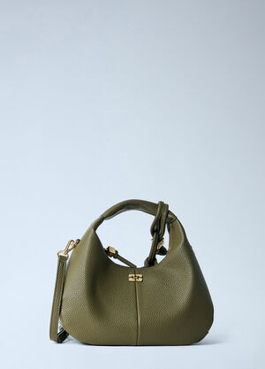 GANNI Hobo Mini Grained Handbag Olive gan0265048