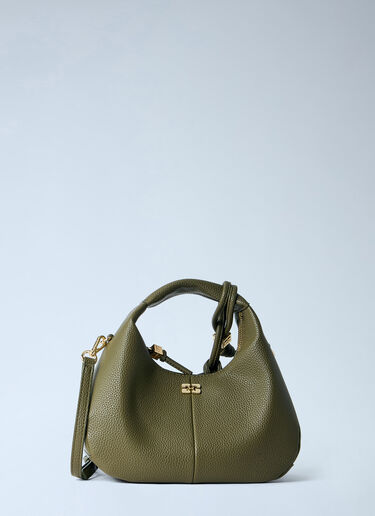 LN-CC® - GANNI: Hobo Mini Grained Handbag - Olive GANNI Hobo Mini Grained Handbag Olive gan0265048