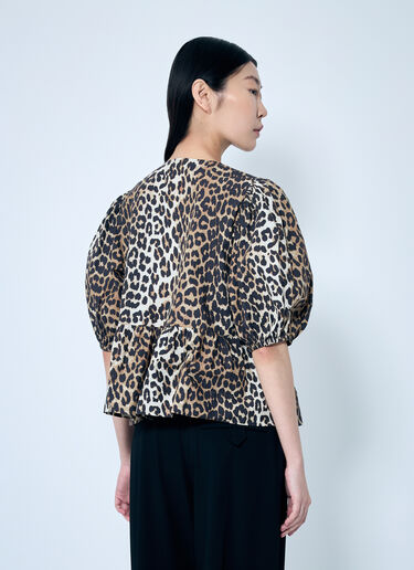 GANNI Leopard Poplin Peplum Blouse Brown gan0259078