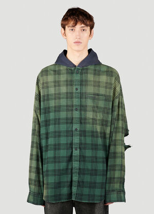 Balenciaga Hooded Distressed Flannel Shirt Green bal0153019