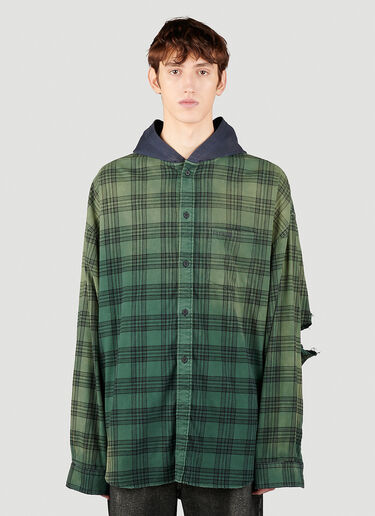 Balenciaga 후드 디스트레스트 플란넨 셔츠 그린 bal0153019