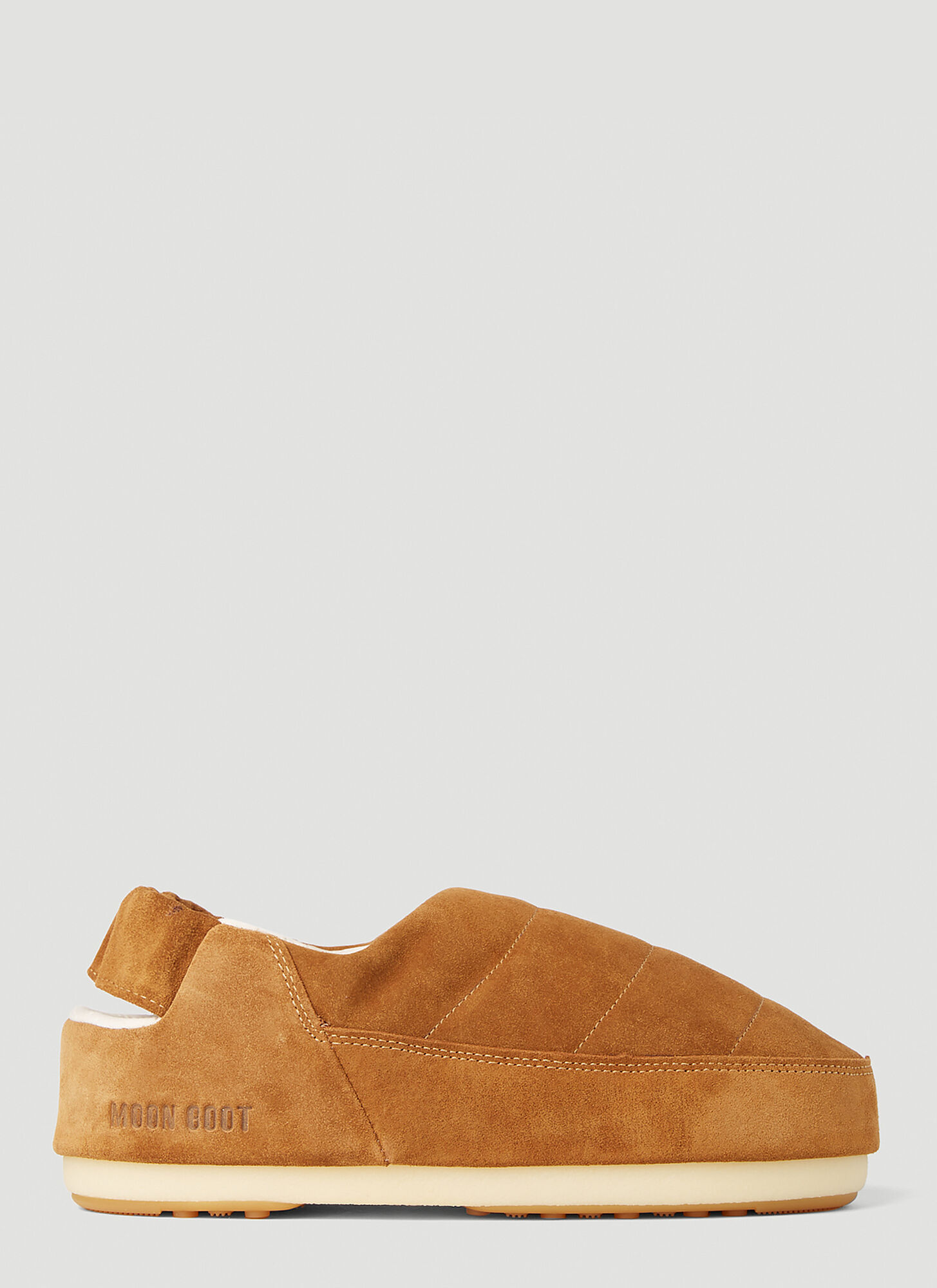 Moon Boot Elasticated Band Suede Slippers In Brown