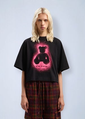 Palm Angels Spray Bear Cropped T-Shirt Black pma0262072