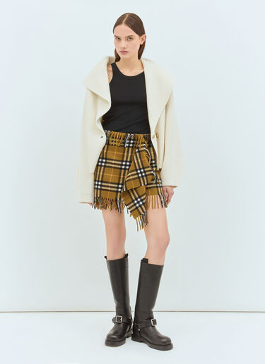Burberry Check Wool And Cashmere Scarf Skirt Brown bur0258002