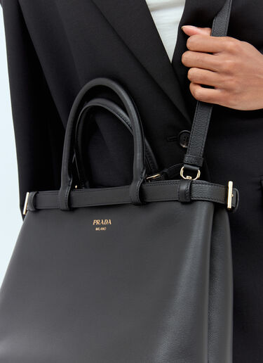 Prada Buckle Medium Leather Handbag Black pra0258039