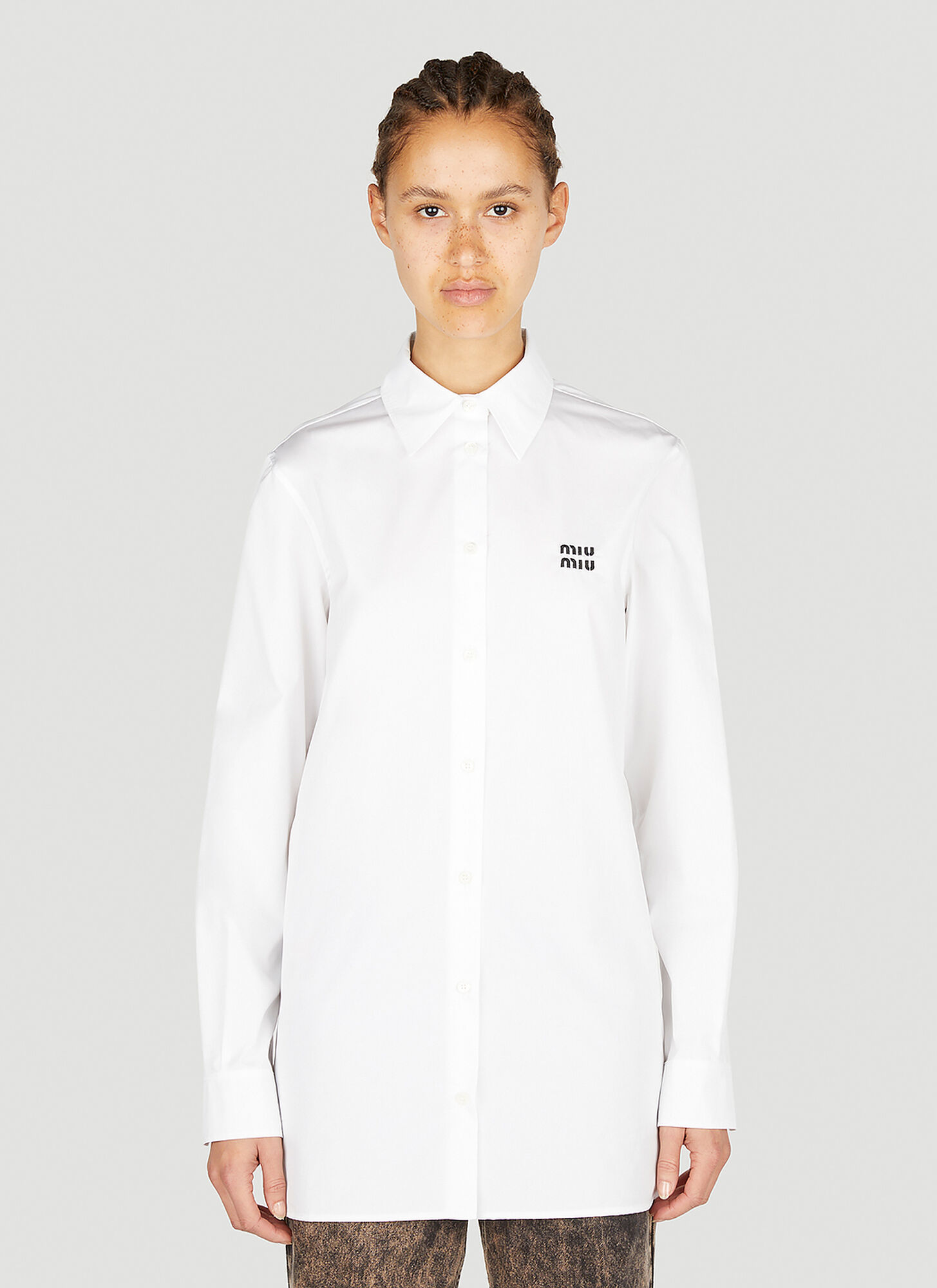 Miu Miu Button-down Embroidered-logo Poplin Shirt In White | ModeSens