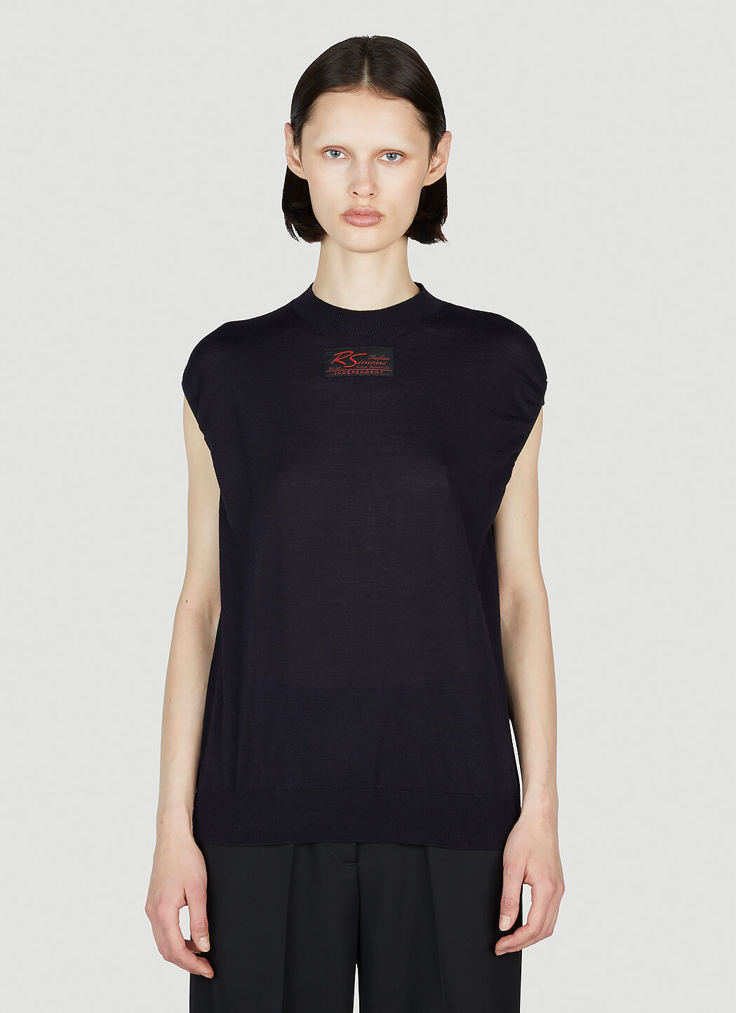 Raf Simons Logo Patch Sweater Vest in Black fur Damen LN CC