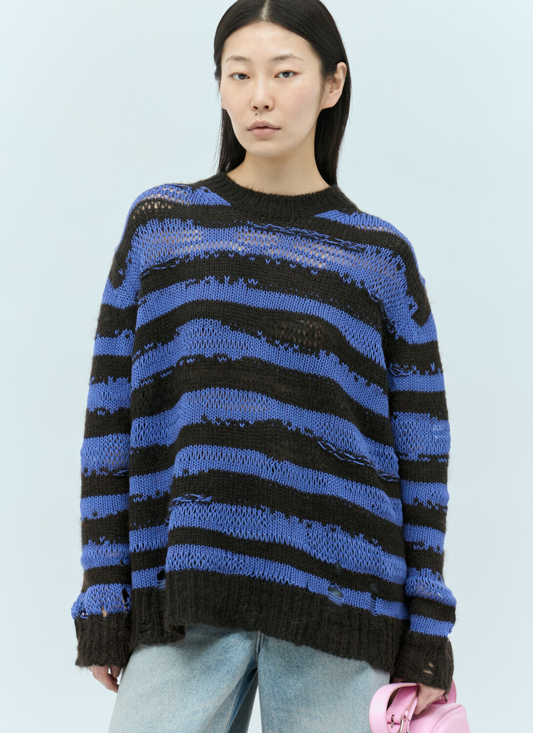 Shop Acne Studios Distressed Stipe Sweater In Purple