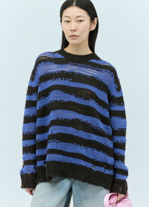 Acne Studios Distressed Stipe Sweater Green acn0258003