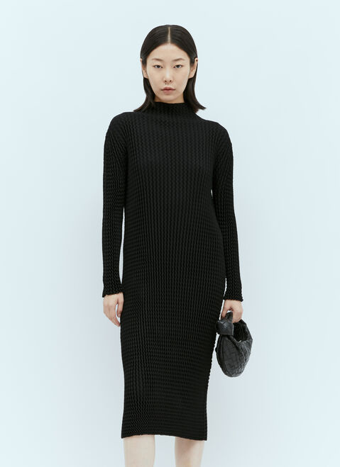 Issey Miyake Spongy BK/WT-28 Long-Sleeve Midi Dress Black ism0255003