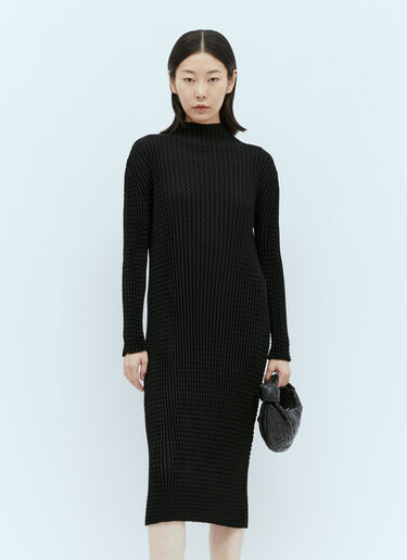 Issey Miyake Spongy BK/WT-28 Long-Sleeve Midi Dress Black ism0255003