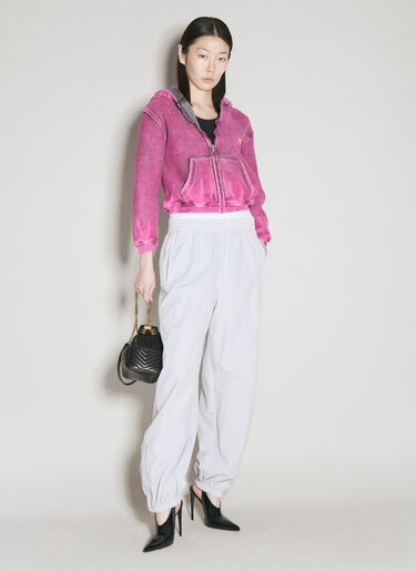 Alexander Wang Shrunken Zip-Up Hooded Sweatshirt Pink awg0255015