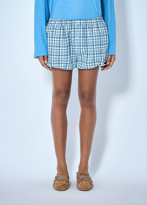 Acne Studios Gathered Check Shorts Blue acn0265016