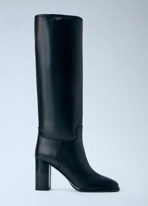 Prada Block Heel Leather Boots Black pra0265015
