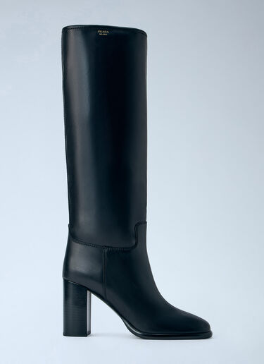 Prada Block Heel Leather Boots Black pra0265015