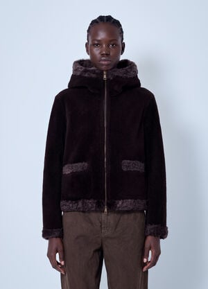 Moncler Leuctre Hooded Shearling Short Down Jacket Dark Brown mon0266024