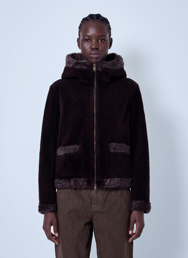 LN-CC® - Moncler: Leuctre Hooded Shearling Short Down Jacket - Dark Brown Moncler Leuctre Hooded Shearling Short Down Jacket Dark Brown mon0266024