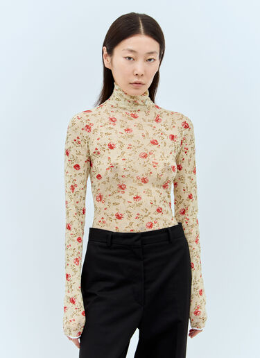 Prada 프린트 스트레치 튈 바디수트 크림 pra0258006