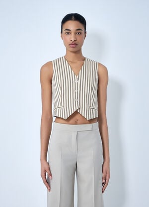 Max Mara Striped Buttoned Waistcoat Beige max0264008
