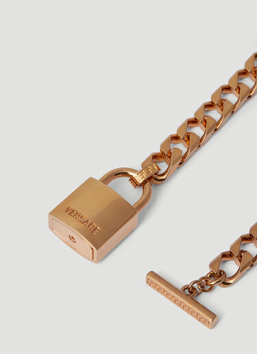 Versace Logo Engraved Lock Necklace Gold ver0151047