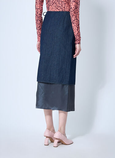 Dries Van Noten Denim And Satin Wrap Skirt Navy dvn0260007
