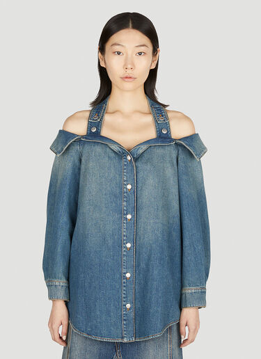 Alexander McQueen Off The Shoulder Denim Shirt Blue amq0251059