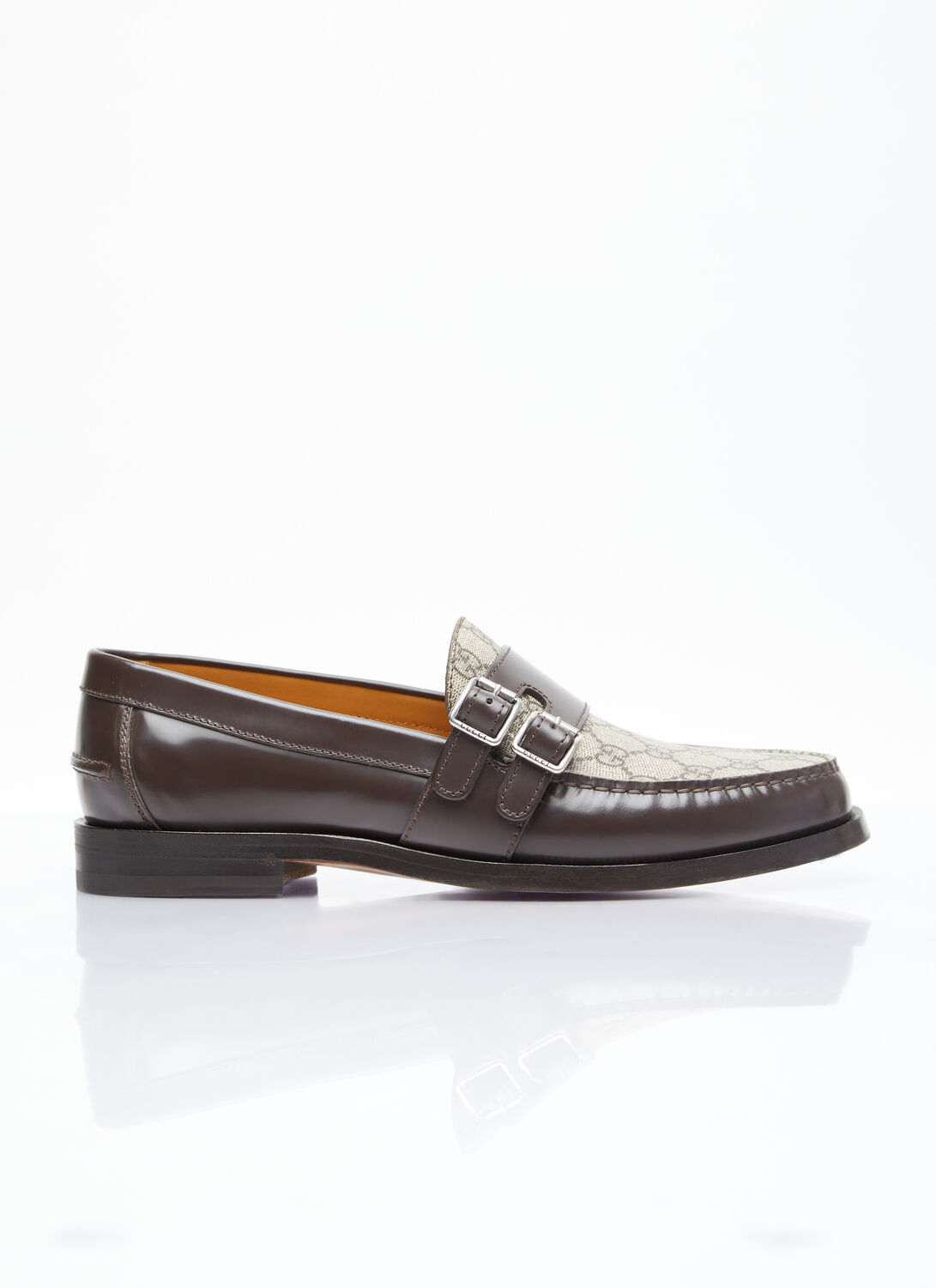 Gucci Gg Buckle Loafers In Brown