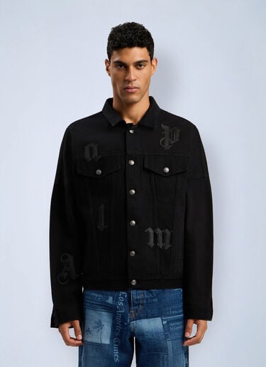 Gothic Logo Denim Jacket Palm Angels Gothic Logo Denim Jacket Black pma0162070